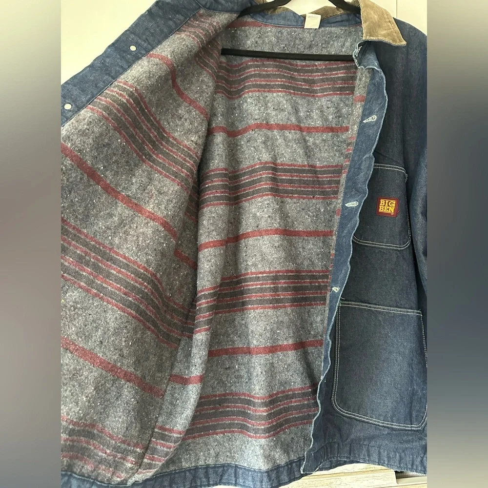 🧥 Vintage Big Ben Wrangler Blanket Lined Denim Chore Coat USA Size 52
